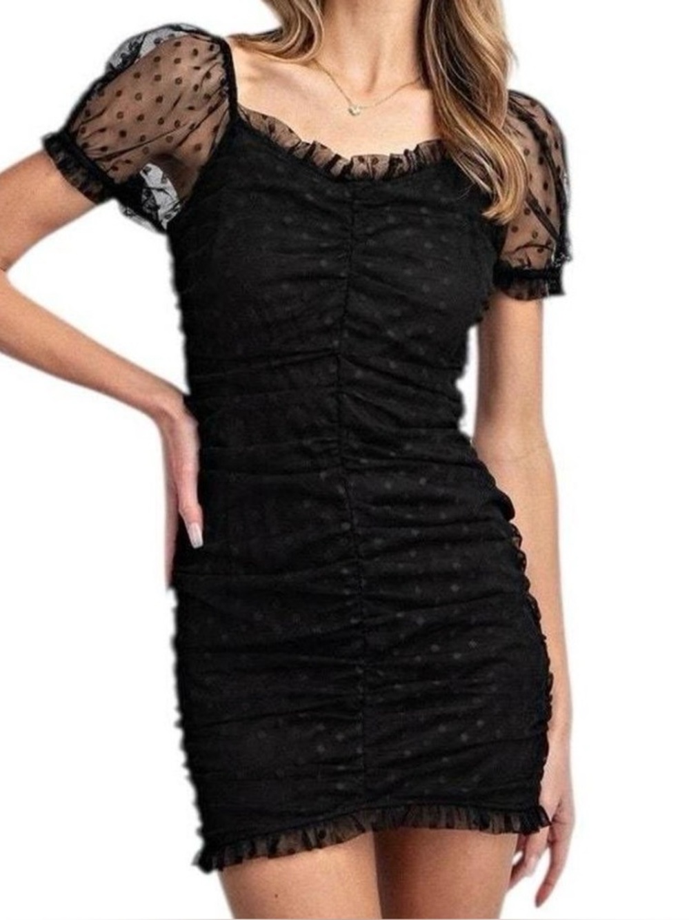 Haute Monde (M) Y2K black mini short sleeve tie front coquette dress